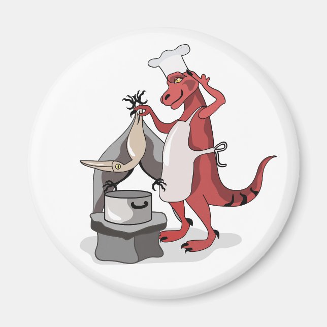 Illustration Of A Tyrannosaurus Rex Chef Cooking. Magnet (Front)