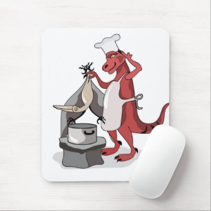 Illustration Of A Tyrannosaurus Rex Chef Cooking. Mouse Mat