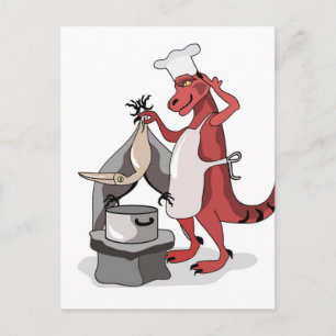 Illustration Of A Tyrannosaurus Rex Chef Cooking. Postcard