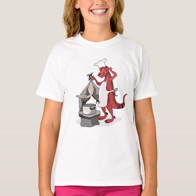 Illustration Of A Tyrannosaurus Rex Chef Cooking. T-Shirt (Front)