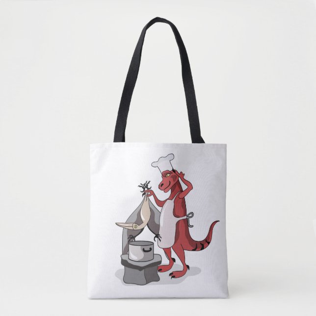 Illustration Of A Tyrannosaurus Rex Chef Cooking. Tote Bag (Front)