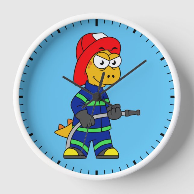 Illustration Of A Tyrannosaurus Rex Firefighter. Clock (Front)
