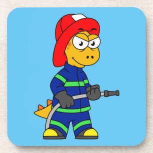 Illustration Of A Tyrannosaurus Rex Firefighter. Coaster