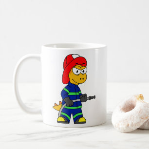 Illustration Of A Tyrannosaurus Rex Firefighter. Coffee Mug
