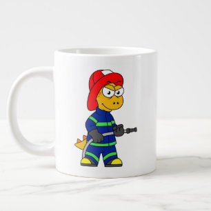 Illustration Of A Tyrannosaurus Rex Firefighter. Large Coffee Mug