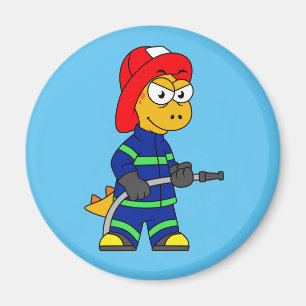 Illustration Of A Tyrannosaurus Rex Firefighter. Magnet