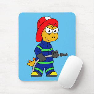 Illustration Of A Tyrannosaurus Rex Firefighter. Mouse Mat
