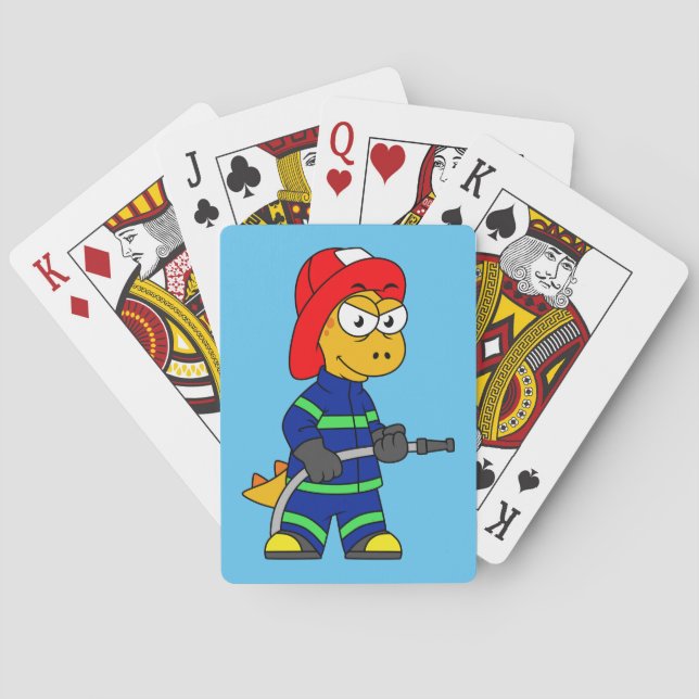 Illustration Of A Tyrannosaurus Rex Firefighter. Playing Cards (Back)