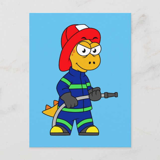 Illustration Of A Tyrannosaurus Rex Firefighter. Postcard (Front)