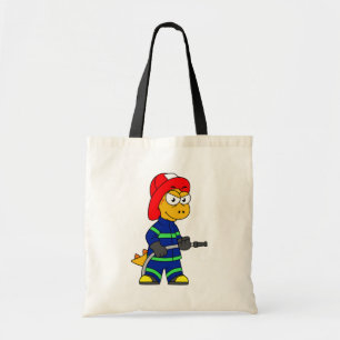 Illustration Of A Tyrannosaurus Rex Firefighter. Tote Bag