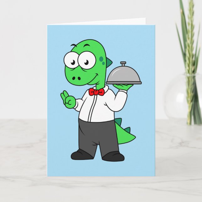 Illustration Of A Tyrannosaurus Rex Food Waiter. Card (Front)
