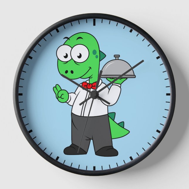 Illustration Of A Tyrannosaurus Rex Food Waiter. Clock (Front)