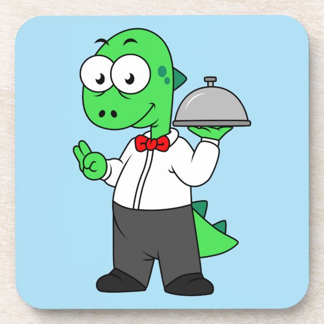 Illustration Of A Tyrannosaurus Rex Food Waiter. Coaster (Front)
