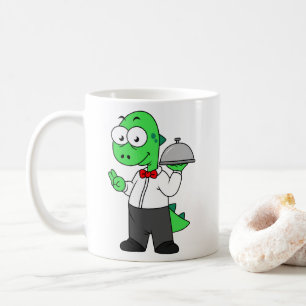 Illustration Of A Tyrannosaurus Rex Food Waiter. Coffee Mug