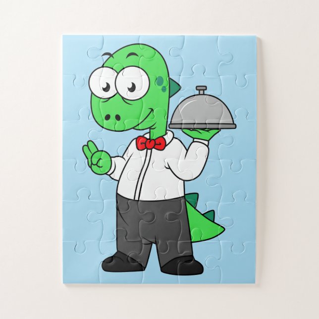 Illustration Of A Tyrannosaurus Rex Food Waiter. Jigsaw Puzzle (Vertical)