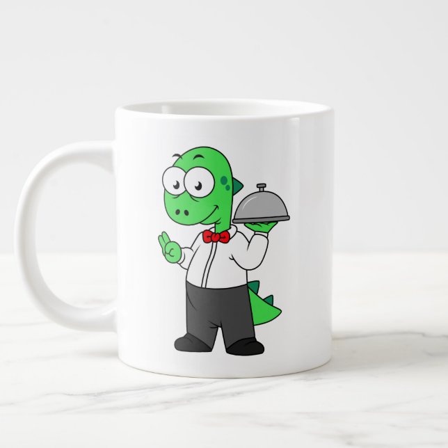 Illustration Of A Tyrannosaurus Rex Food Waiter. Large Coffee Mug (Left)