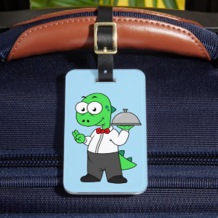 Illustration Of A Tyrannosaurus Rex Food Waiter. Luggage Tag