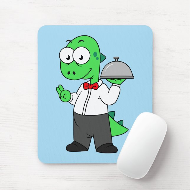Illustration Of A Tyrannosaurus Rex Food Waiter. Mouse Mat (With Mouse)