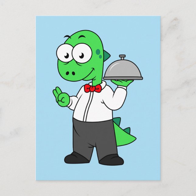 Illustration Of A Tyrannosaurus Rex Food Waiter. Postcard (Front)