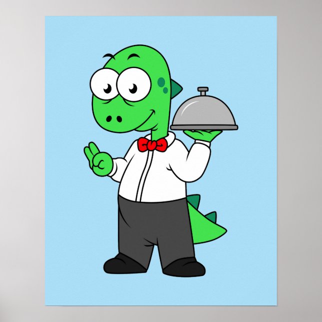 Illustration Of A Tyrannosaurus Rex Food Waiter. Poster (Front)