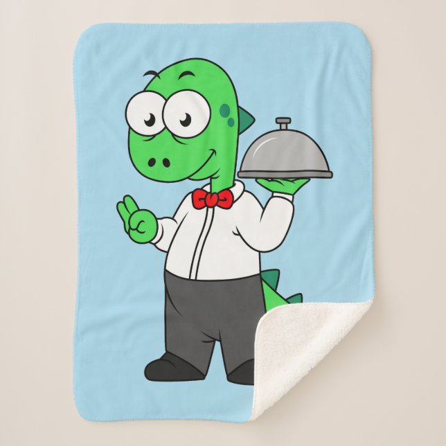Illustration Of A Tyrannosaurus Rex Food Waiter. Sherpa Blanket (Front)