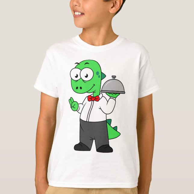 Illustration Of A Tyrannosaurus Rex Food Waiter. T-Shirt (Front)