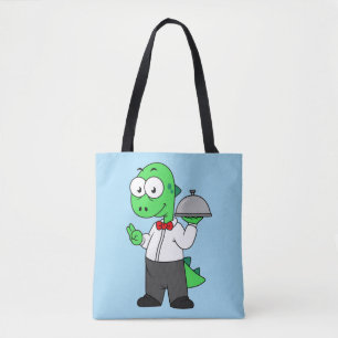 Illustration Of A Tyrannosaurus Rex Food Waiter. Tote Bag