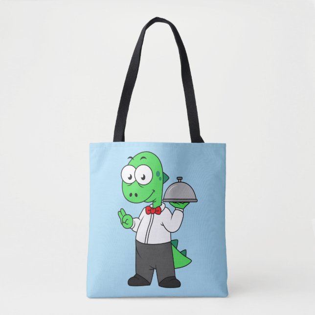 Illustration Of A Tyrannosaurus Rex Food Waiter. Tote Bag (Front)