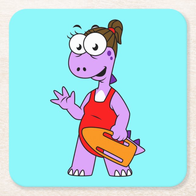Illustration Of A Tyrannosaurus Rex Lifeguard. Square Paper Coaster (Front)
