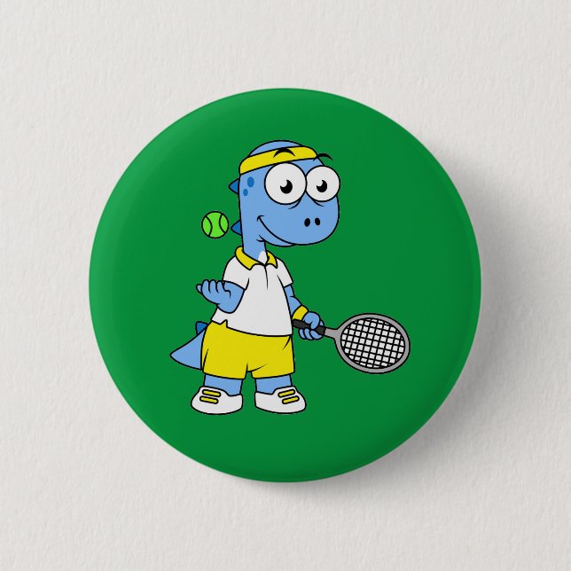 Illustration Of A Tyrannosaurus Rex Tennis Player. 6 Cm Round Badge (Front)
