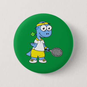 Illustration Of A Tyrannosaurus Rex Tennis Player. 6 Cm Round Badge