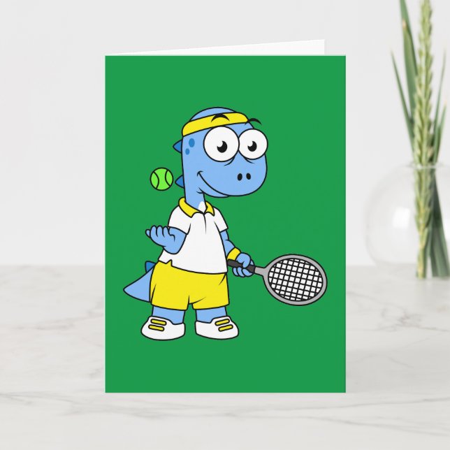 Illustration Of A Tyrannosaurus Rex Tennis Player. Card (Front)