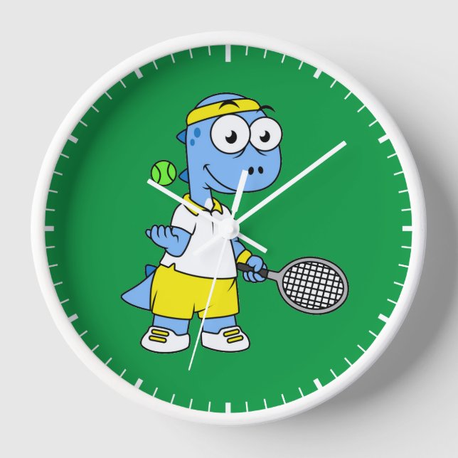 Illustration Of A Tyrannosaurus Rex Tennis Player. Clock (Front)