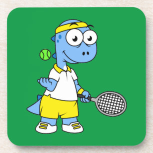 Illustration Of A Tyrannosaurus Rex Tennis Player. Coaster