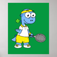 Illustration Of A Tyrannosaurus Rex Tennis Player.