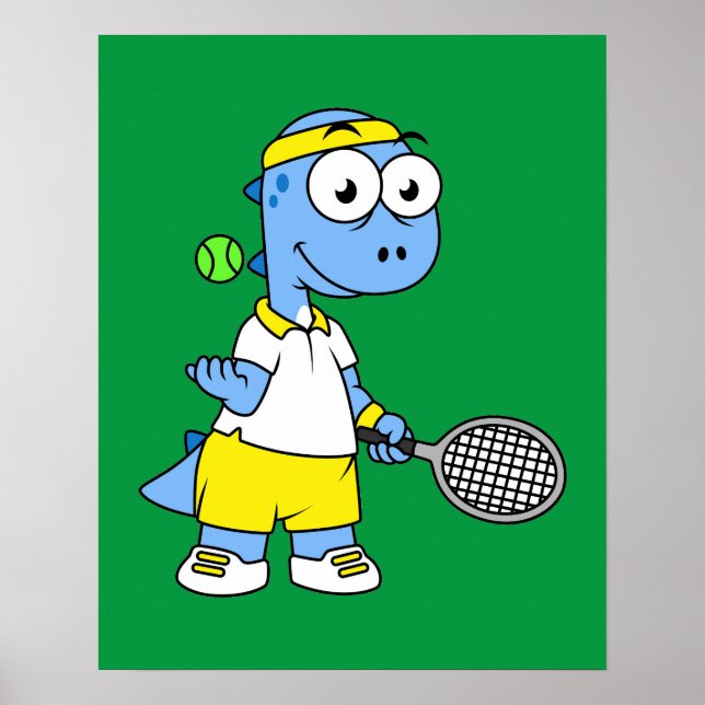 Illustration Of A Tyrannosaurus Rex Tennis Player. Poster (Front)