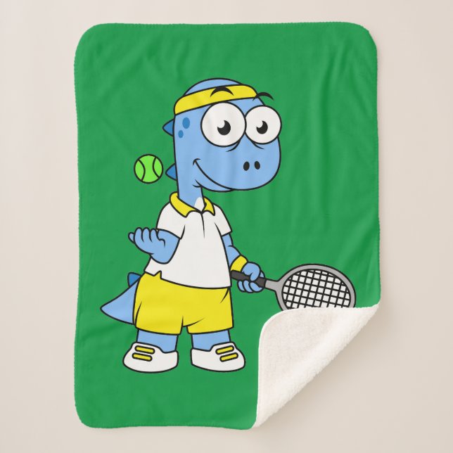 Illustration Of A Tyrannosaurus Rex Tennis Player. Sherpa Blanket (Front)