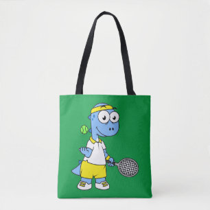 Illustration Of A Tyrannosaurus Rex Tennis Player. Tote Bag