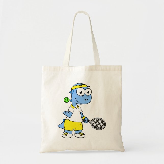 Illustration Of A Tyrannosaurus Rex Tennis Player. Tote Bag (Front)