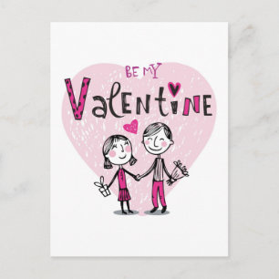 Illustration of a Valentine's Couple Holiday Postcard