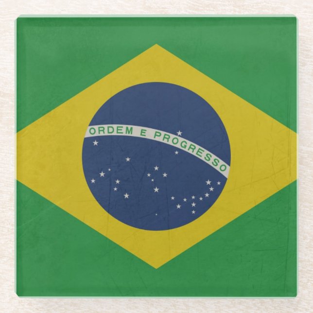 Illustration of abstract grunge flag of Brazil Glass Coaster (Front)