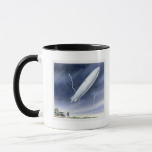 Illustration of airship being struck by lightning mug
