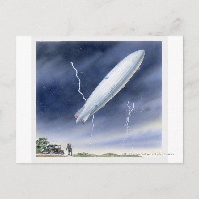 Illustration of airship being struck by lightning postcard (Front)