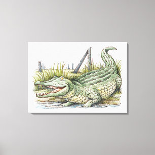 Illustration of alligator on the shore canvas print