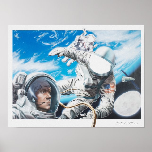 Illustration of American astronauts in space Poster (Front)