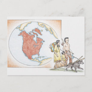 Illustration of American Indian family in front Postcard