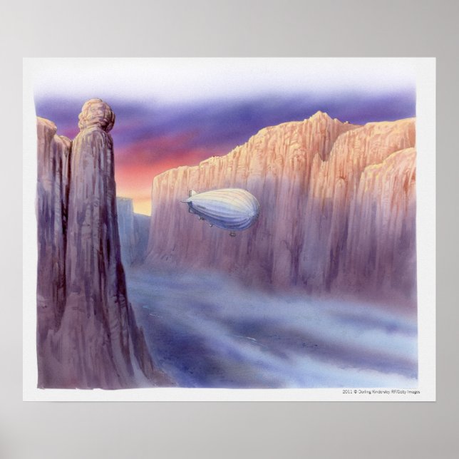 Illustration of an airship travelling poster (Front)