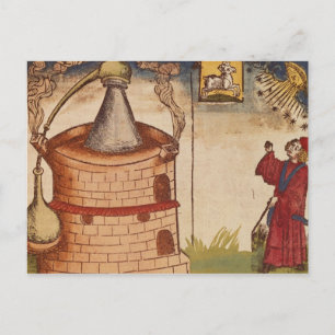 Illustration of an alchemist at work postcard
