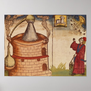 Illustration of an alchemist at work poster