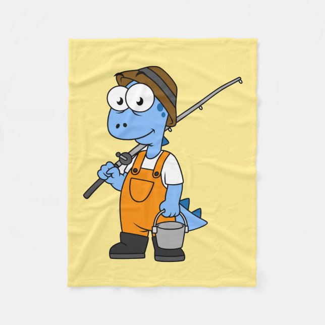 Illustration Of An Allosaurus Fisherman. Fleece Blanket (Front)